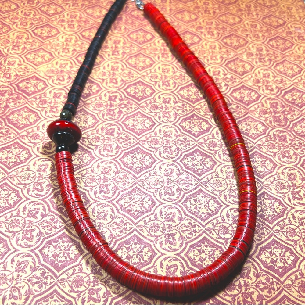 OOAK Black and red HEISHE beads and artisan lampwork focal necklace by Susan Ray